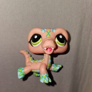 Littlest Pet Shop LPS #1853 Pink Peach Argyle Alligator Crocodile RARE HTF